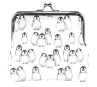 Cute Animal Leather Coin Pouch Women Girl Kiss Lock Cute Penguin Crowd White Money Change Pouch, Cute Penguin Crowd White, Classic