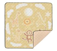 Cute Animal Lion Giraffe Cloud Yellow White Soft Padded Baby Play mat Activity Gym for Indoor Outdoor Lightweight Foldable Baby Kick Crawling Mat for Babies Infants Toddlers, 50'' x