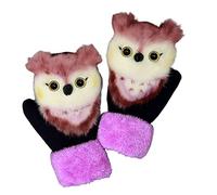 Cute Animal Mittens, Hand-Knitted Pet Gloves Handmade Plush Animal Gloves, Cute Animal Winter Warm Lining Cozy Knit Mitten (Owl purple, Adult)