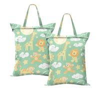 Cute Animal Monkey Cloud Grass Green Laundry Bags For Travel Waterproof Wet Clothes Bags For Traveling 2 PCS Dirty Clothes Bag For Traveling With Handle