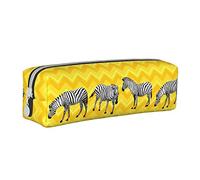 Cute Animal of Zebra Pattern Pencil Cases Round Leather Pencil Bag Pen Pouch Holder Pouch with Zipper for Women Men Office Adult Kids