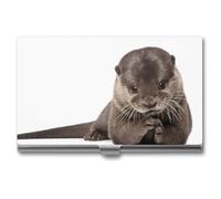 Cute Animal Otter Business Card Holder,Compact Durable Portable Card Box Flip Cover Tear Lightweight Business Cards Case for Man Woman