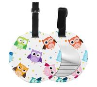 Cute Animal Owl Print Pattern,Luggage Tags Pu Leather Name Tag Travel Suitcase Identifier ID Tags Durable Baggage Label 2 pcs