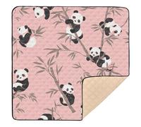 Cute Animal Panda Bamboo Peach Large Sturdy Baby Play Mat for Floor Water Resistant Foldable Infant Play Activity Mat for Babies Infants Toddlers, 50'' x 50''gimnasio para Bebes recien