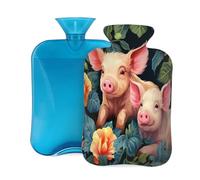 Cute Animal Pig Flower Hot Water Bottle with Cover, 2L PVC Hot Water Bag for Pain Relief, Hand Foot Warmer, Hot & Cold Therapy with Removable Cover, Gift for Women Kids Family