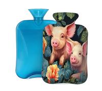 Cute Animal Pig Flower Hot Water Bottle with Cover, 2L PVC Hot Water Bag with Soft Cover, Reusable Heating Pad for Pain Relief Warm Hands Waist Abdomen Feet & Bed
