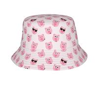 Cute Animal Pig Print Bucket Hat Fisherman Hats Wide Brim Packable Outdoor Summer Travel Beach Cap for Women Men Black