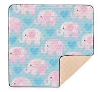 Cute Animal Pink Elephant Blue Heart Soft Thick Baby Play Mat for Indoor Outdoor Water Resistant Foldable Tummy Time & Crawling Mat for Babies Infants Toddlers, 50'' x 50''