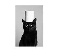 Cute Animal Poster Canvas Wall Art Funny Animal Black Cat Toilet Paper Wall Decor for Kids Bedroom Decor Unframe 12x18inch(30x45cm)
