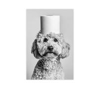 Cute Animal Poster Canvas Wall Art Funny Animal Cockapoo Dog with Toilet Paper Roll Wall Decor for Kids Bedroom Decor Unframe 12x18inch(30x45cm)