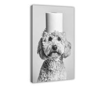 Cute Animal Poster Canvas Wall Art Funny Animal Cockapoo Dog with Toilet Paper Roll Wall Decor for Kids Bedroom Decor Frame 12x18inch(30x45cm)