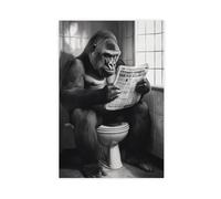 Cute Animal Poster Canvas Wall Art Funny Animal Cute Gorilla on A Toilet Reading A Newspaper Wall Decor for Kids Bedroom Decor Unframe 12x18inch(30x45cm)