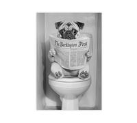 Cute Animal Poster Canvas Wall Art Funny Animal Pug on Toilet Wall Decor for Kids Bedroom Decor Unframe 12x18inch(30x45cm)
