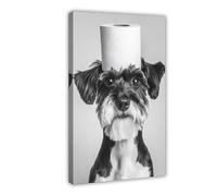 Cute Animal Poster Canvas Wall Art Funny Animal Schnauzer Dog with Toilet Paper Roll (2) Wall Decor for Kids Bedroom Decor Frame 12x18inch(30x45cm)