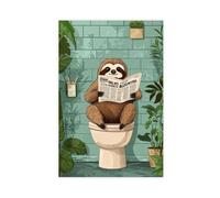 Cute Animal Poster Canvas Wall Art Funny Animal Sloth on Toilet Reading Newspaper (3) Wall Decor for Kids Bedroom Decor Unframe 16x24inch(40x60cm)