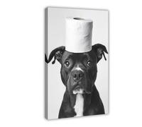 Cute Animal Poster Canvas Wall Art Funny Animal Staffie Dog with Toilet Paper Roll Wall Decor for Kids Bedroom Decor Frame 12x18inch(30x45cm)