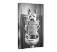 Cute Animal Poster Canvas Wall Art Funny Animal Westie on Toilet Wall Decor for Kids Bedroom Decor Frame 12x18inch(30x45cm)