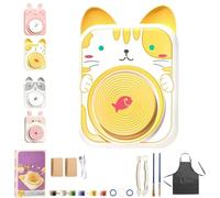 Cute Animal Pottery Wheel Set for Kids, DIY Mini Pottery Studio and Complete Painting Kit, Electric Crafting Machine, Art Tools for Molding, Sculpting, and Painting Ceramics Supplies(2*Clay C)