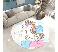Cute Animal Print Round Rug with Short Pile Soft Magic Unicorn Floral Bunny Underwater World Area Rug for Kid Room, Living Room, Decorative Floor Mat for Boy and Girl Play Area, 100 cm, Color 1