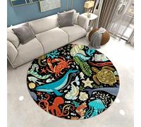 Cute Animal Print Round Rug with Short Pile Soft Magic Unicorn Floral Bunny Underwater World Area Rug for Kid Room, Living Room, Decorative Floor Mat for Boy and Girl Play Area, 90 cm, Color 6