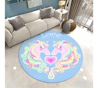 Cute Animal Print Round Rug with Short Pile Soft Magic Unicorn Floral Bunny Underwater World Area Rug for Kid Room, Living Room, Decorative Floor Mat for Boy and Girl Play Area, 90 cm, Color 2