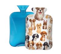 Cute Animal Puppy Pattern Hot Water Bottle with Cover, 2L PVC Hot Water Bag with Soft Cover, Reusable Heating Pad for Pain Relief Warm Hands Waist Abdomen Feet & Bed