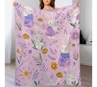 Cute Animal Rabbit Throw Blanket, Soft Lightweight Cozy Warm Mushroom Leaf Flannel Blankets for Couch Bed Travel, 40"x50"