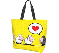 Cute Animal Sheep Love Story Tote Bag Large Casual Women Shoulder Handbags Reusable Grocery Bags for Work Shopping Travel Beach