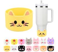 Cute Animal Silicone Boot for Stanley 40 oz, Bottle Bottom Protector Cover for Tumbler, Stanley Cup Boot 20 30 oz, Cup Accessories for Quencher IceFlow (Cat-Yellow)
