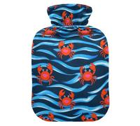 Cute Animal Wave Red Crab Water Bottle with Soft Cover, Hot Water Bags 2 L for (Screenplay), Bolsa para agua Caliente