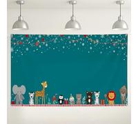 Cute Animal Winter Backdrop, Playful Wildlife Party Decorations, Teal Photo Background for Baby Shower, Birthday, Christmas Celebrations 71x43 Inch