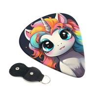 Cute Animal with Colorful Hairstyle Guitar Picks 6 Pcs, 0.96mm Thickness Celluloid Plectrum with Leather Picks Holder, Personalized Guitar Pick for Bass Electric Acoustic Guitars Lovers Gift