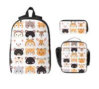 Cute Animal Zoo Backpack Set for Girls Boys with Lunch Bag Pencil Case Bear Giraffe 3 Pieces School Bags Insulated Lunchbox Gifts for Women Men