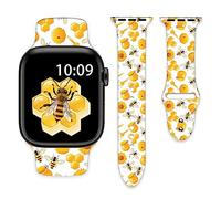 Cute Animals Bees Honey Sunflower Yellow White Watch Bands Compatible with Apple Watch 38mm 40mm 41mm for Women Men Silicone Wristbands Replacement Straps for IWatch Series 8 7 6 5 4 3 2 1 SE（38mm