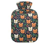 Cute Animals Cat Black Hot Water Bottle with Cover for Pain Relief Hot Pack for Warming Hands, 1L