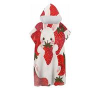 Cute Animals Changing Robe,Strawberry Bunny Hooded Towel Poncho For Swimming Pool, Beach, Surfing, Quick Dry & Light Weight Towelling Poncho For Adults Women Men 75X110Cm
