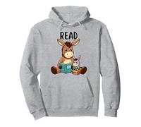 Cute animals donkey Reading Aesthetic Book Outfit for kids Pullover Hoodie