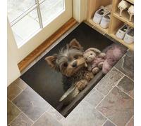 Cute Animals Door Mat,DoorMat Indoor Washable,Yorkshire Terrier Rabbit Doormat Indoor Dirt Trapper Non-slip,Absorbent Inside Entrance Rug Mat for Entryway,Patio,Garden,Laundry Room,Pets - Brown
