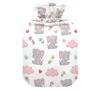 Cute Animals Elephants White Hot Water Bottle with Cover for Pain Relief Hot Bottle Water Bag for Adults, 2L