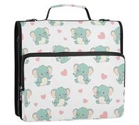 Cute Animals Elephants White Pattern 3 Ring Zipper Binder with Shoulder Strap Handle 1.5 inch Ring Zipper Binder 500 Sheets Capacity Storage Organizer for School Office Supplies