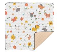Cute Animals Floral White Soft Padded Baby Playmat for Floor Washable Tummy Time Activity Mat for Babies Infants Toddlers, 50'' x 50''