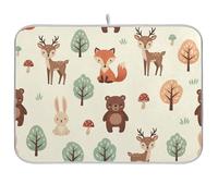 Cute Animals Fox Deer Beige Dish Drying Mats, Absorbent Kitchen Drying Mat for Home Kitchen Decor 18x24in