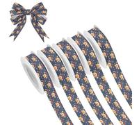 Cute Animals Foxes Blue Print Christmas Ribbon 0.6 Inch 5 Rolls 25Yards Wrapping Ribbons for Wreath Craft Home Decor
