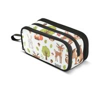 Cute Animals Foxes Forest Beige Pencil Pouch Zipper Pencils Case Storage Pencil Bag Boys Pen Bags Teen Girls Travel Organizer Back to School Supplies 8.86x3.54x4.33in