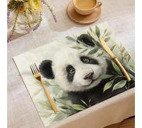 Cute Animals Giant Panda Bamboo Modern Table Fabric Placemats Set of 4, Durable, Stain-Resistant, Machine Washable & Reusable, Perfect for Parties,45x30cm, Light Green