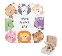 Cute Animals Greeting Girls Jewellery Box, Pu Leather Jewellery Storage Boxes with Mirror, Jewelry Case for Necklace Bracelet, Women Travel Accessories, Small Gifts for Women, Teenage Girl Presents