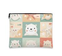 Cute Animals Makeup Bag, Fanciful Sea Creatures Cosmetic Travel Pouch for Women, Portable Small Canvas Zipper Organizer, Summer Beach Toiletry Bag, Pastel, 7x9 Inch, Animals