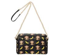 Cute Animals Monkeys Black print Small Leather Crossbody Bag for Women Shoulder Purse with Adjustable Strap Lightweight Handbag for Travel Daily Shopping