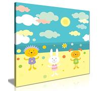 Cute Animals On Beach Kids Childrens Bedroom Nursery Canvas Wall Art Picture Print (16X16)