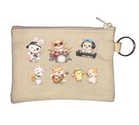 Cute Animals Playing Musical Instruments Key Chain Coin Purse Beige